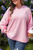 Pink Drop Shoulder Long Sleeve Plus Size Ribbed Top