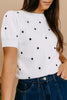 White Elegant Polka Dot Bubble Short Sleeve Sweater