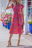 Rose Flutter Sleeve Belted Floral Long Dress