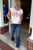 White USA Sequin Color Block Trim Loose T Shirt