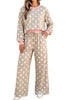 Pink Polka Dot Contrast Trim Long Sleeve Top Drawstring Shift Pants Set