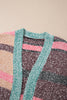 Multicolour Color Block Striped Side Slit Open Front Cardigan