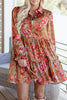 Brown Vintage Floral Print Shirt Style Half Button Long Sleeve Ruffle Mini Dress