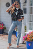 Black Contrast Frilled Trim Short Sleeve Floral Shirt