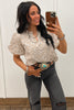 Iceland Blue Floral Textured Jacquard Puff Sleeve Blouse