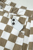 White Checkered Print Denim Barrel Pants