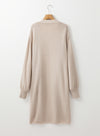 Beige Side Pockets Open Front Long Knitted Cardigan