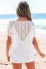 White Lace Crochet Textured Button Back V Neck T Shirt