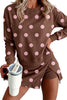 Brown Polka Dot Two Piece Set Long Sleeve Casual Skirt Set