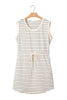 Beige Stripe Drawstring Tunic Tank Mini Dress with Pockets