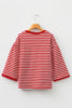 Racing Red Striped Print Drop Shoulder Lace Trim Bracelet Sleeve Loose Top