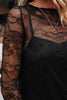 Black Lace Crochet Mesh Patched Slim Fit Long Sleeve Top