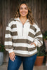 Green Stripe Plus Size Half Zipped Casual Sweatshirt