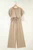 Light Pink Solid Color Loose Tee Drawstring Wide Leg Pants 2pcs Outfit