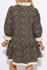 Black Leopard Print Striped Color Block Trim V Neck Bracelet Sleeve Mini Dress