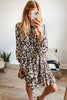 Rose Leopard Print Buttoned Front 3/4 Sleeve Tiered Ruffled Hem Dress