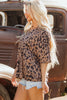 Brown Leopard Print V Neck Half Sleeve Oversized Tee