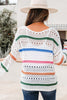 White Color Block Striped Pointelle Knit Sweater