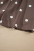 Brown Polka Dot Ribbed Trim Long Sleeve Top Casual Short Set