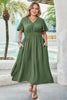 Four Leaf Clover Surplice Neckline Shirred High Waist Plus Size Maxi Dress