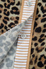 Khaki Contrast Striped Trim V Neck Leopard Shirt