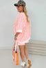 Pink Stripe Drop Shoulder Half Sleeve Loose Tee and Shorts Casual Set