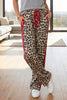 Red Contrast Detail Tie Waist Leopard Print Casual Pants