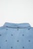 Beau Blue Star Allover Print Double Chest Pocket Short Sleeve Denim Shirt