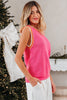 Bright Pink Contrast Trim Pearl Detail Sweater Tank Top