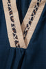 Navy Blue Contrast Leopard Patchwork Collar Plus Size Long Flounce Sleeve Blouse