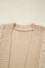 Parchment Cable Knit Braided Tie Sleeve Plus Size Open Cardigan
