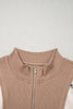 Beige Wild Mallard Print Color Block Patchwork Zip Neck Tunic Top