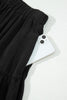Black Elastic Waist Ruffled Tiered Flared Denim Maxi Skirt