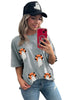 Gray Halloween Ghost Print Short Sleeve Loose Fit T Shirt