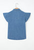 Dusk Blue Ruffled Short Sleeve Denim Shirt