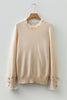 Racing Red Lace Trim Patchwork Buttoned Cuffs Loose Sweater