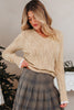 Smoke Gray Pearl Beaded Pointelle Knit V Neck Lace Patchwork Sleeve Sweater