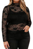White Plus Size Floral Mesh Long Sleeve Top