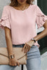 Sea Green Solid Color Ruffle Trim Short Sleeve Blouse