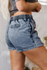 Dusk Blue Drawstring High Waist Pocketed Denim Shorts