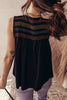Black Colorful Shirred Yoke Notched V Neck Tank Top