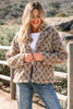 Chestnut Sherpa Rhombus Zip Up Side Pocket Hooded Jacket