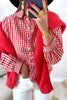 Red Plaid Long Sleeve Button Down Frill Detail Casual Shirt