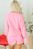 Sachet Pink Plaid Contrasted Double Christmas Tree Patched Raglan Sleeve Pullover 2pcs Short Set