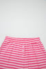 Pink Stripe Drop Shoulder Round Neck Top and Buttoned Straight Pants Two Piece Set