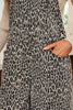 Brown Leopard Print Straight Leg Loose Denim Overall Jumpsuit