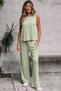 Smoke Green Textured Tank Top and Drawstring High Waist Pants Set