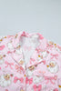 Pink Abstract Santa Print Long Sleeve Full-Length 2Pcs Lounge Set