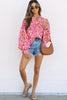 Rose Red Oversized Leopard Print Balloon Sleeve Casual Shirt