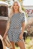Black Checkerboard T Shirt and High Waist Skorts 2 Piece Outfit